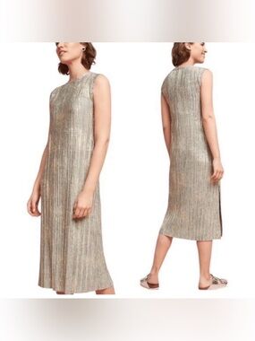 Akemi + Kin Anthropologie Corrina Sleeveless Midi Dress Metallic Bronze Rib Knit
